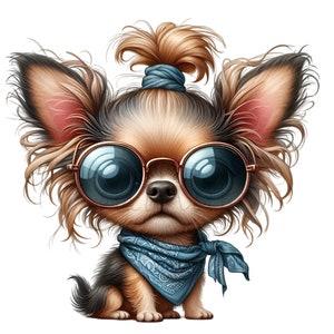 10 Cute Chihuahua PNG, Funny Fluffy Dog with Glasses & Messy Hair, Adorable Pet Clipart