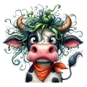 Serietidningar Ko Roliga Bondgårdsdjur Färgglada Tecknade Clipart 12 PNG, Sublimering Utskrivbar, Väggkonst bild 7