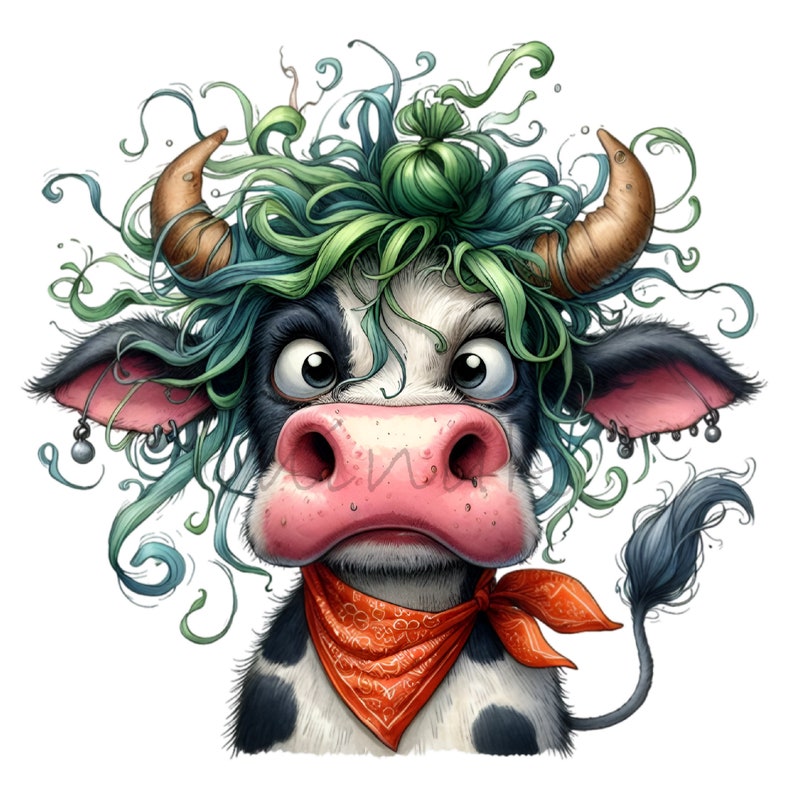 Serietidningar Ko Roliga Bondgårdsdjur Färgglada Tecknade Clipart 12 PNG, Sublimering Utskrivbar, Väggkonst bild 7