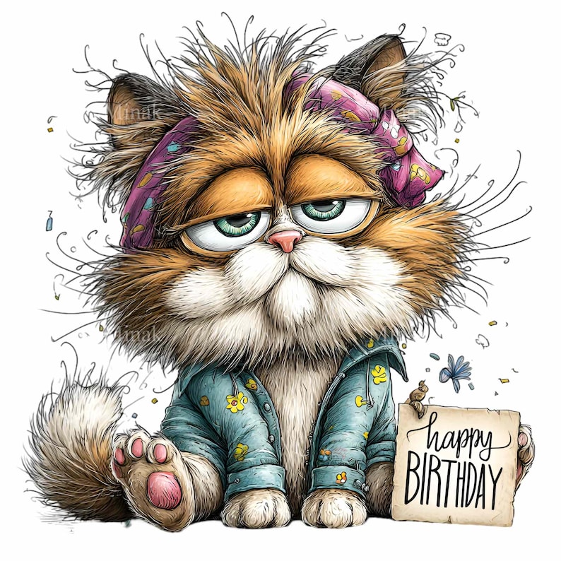 happy birthday cat, funny cat, cat illustration,... 12 PNG Funny Cat Happy Birthday Quirky Kitten Clipart - Etsy