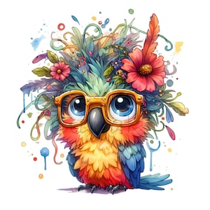 12 png-bloemenglazen uil – kleurrijke vogel png-clipart – leuke dierenkunst voor kinderen decor, lerarencadeaus, sublimatie en afdrukbare ambachten