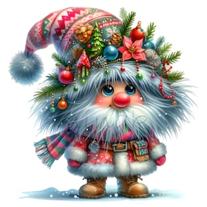 15 imágenes PNG de gnomos navideños – Gnomo navideño PNG – Gnomo festivo de invierno con adornos para tarjetas de felicitación y manualidades