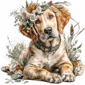 15 PNG Floral Puppy Clipart – Dog Illustration With Flower Crown, Baby ...