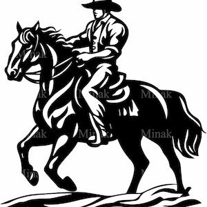 4 Silhouette di cavaliere SVG – Cowboy a cavallo SVG – Clipart western per artigianato country, tazze rustiche, tagli laser, decorazioni da rodeo, Cricut
