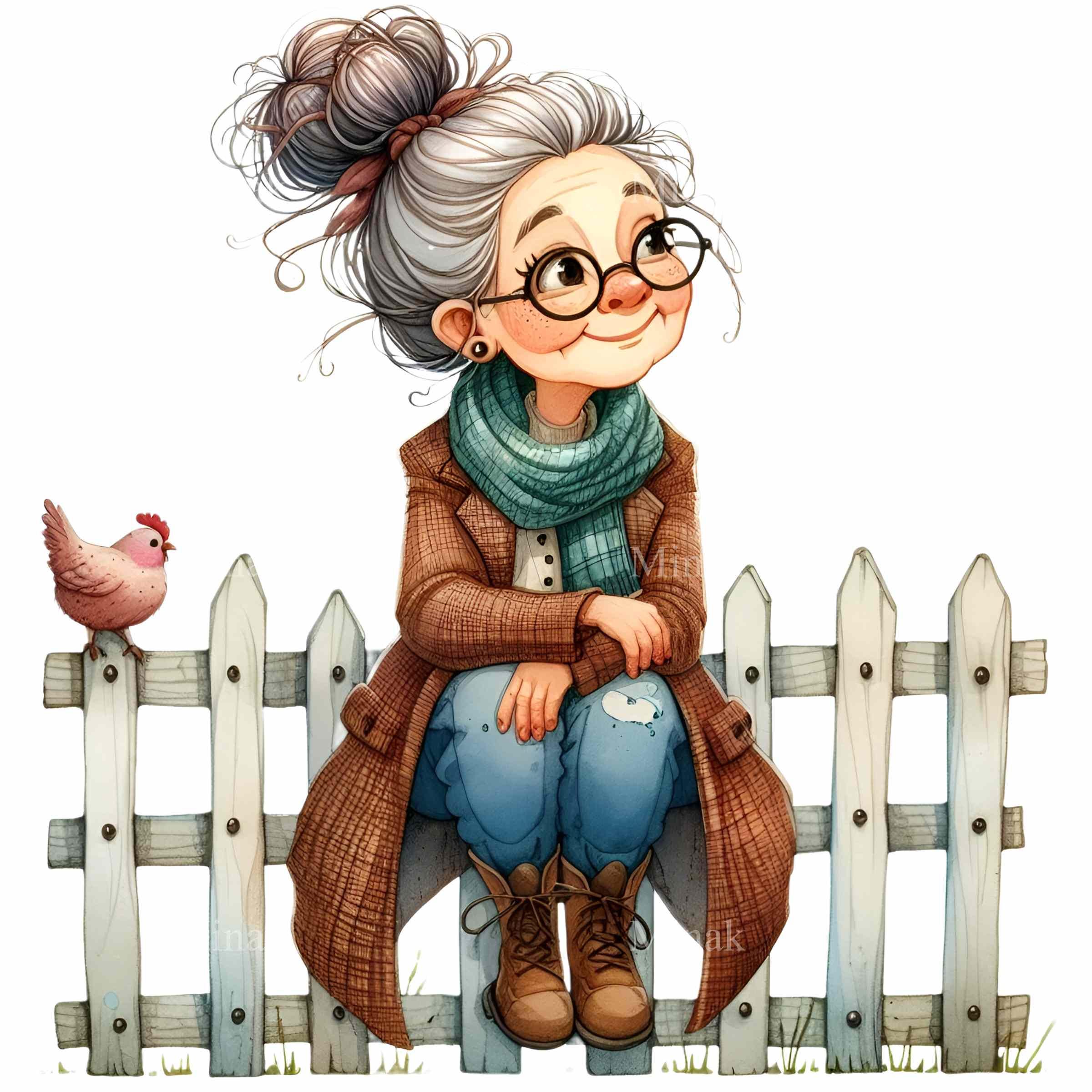 14 PNG Quirky Grandma Clipart – Funny Old Lady PNG – Whimsical Fence ...