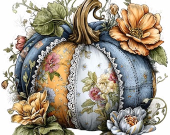 10 PNG Floral pumpkin clipart - lace pumpkin illustration for fall crafts, farmhouse decor, Thanksgiving invitation, scrapbooking and shirts
