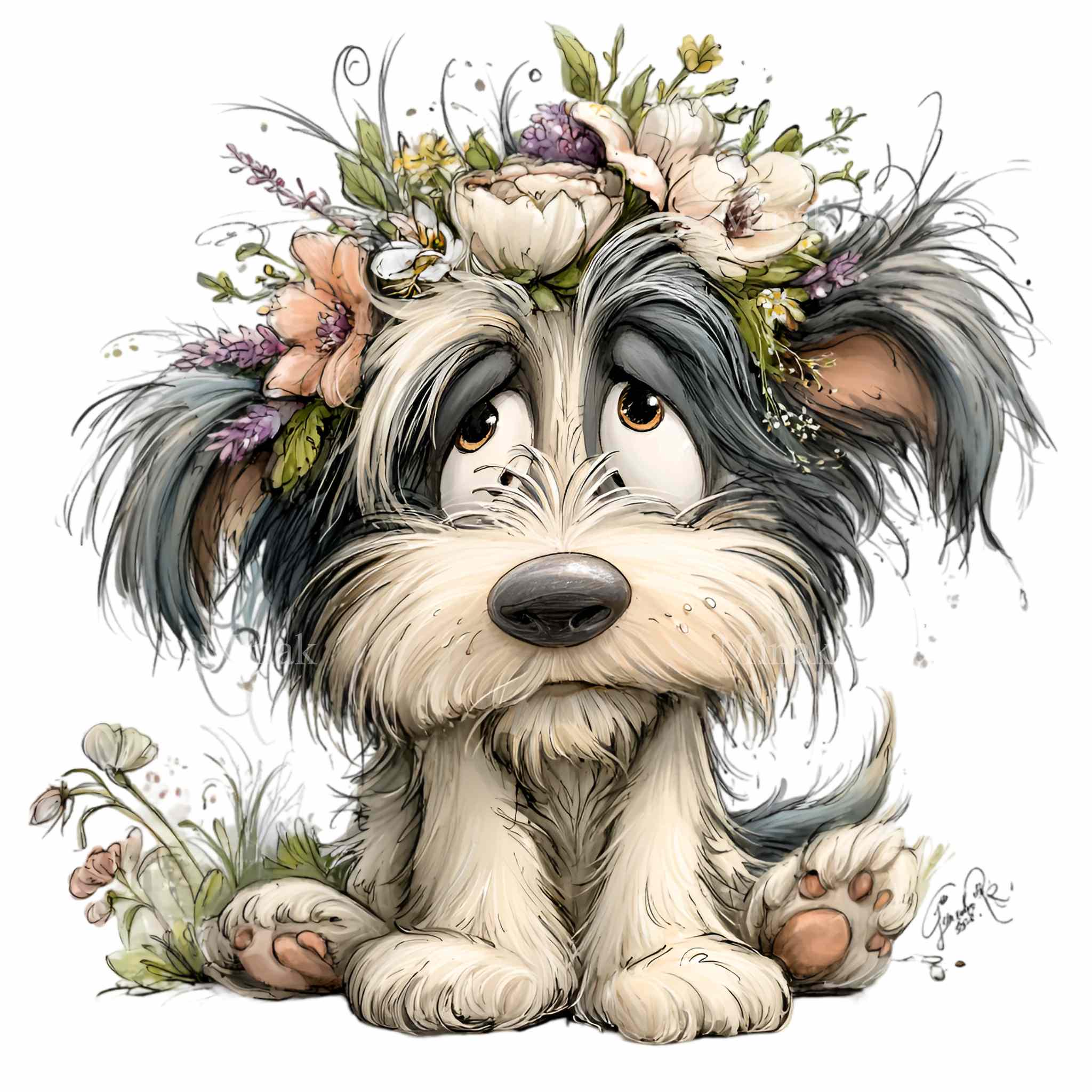 15 PNG Floral Puppy Clipart – Cute Dog PNG – Rustic Cartoon Pet ...