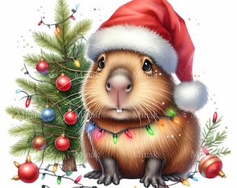 10 PNG Christmas Capybara Clipart, Festive Animal Sublimation