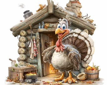 16 PNG Thanksgiving Turkey Fall Cabin Clipart, Autumn Sublimation