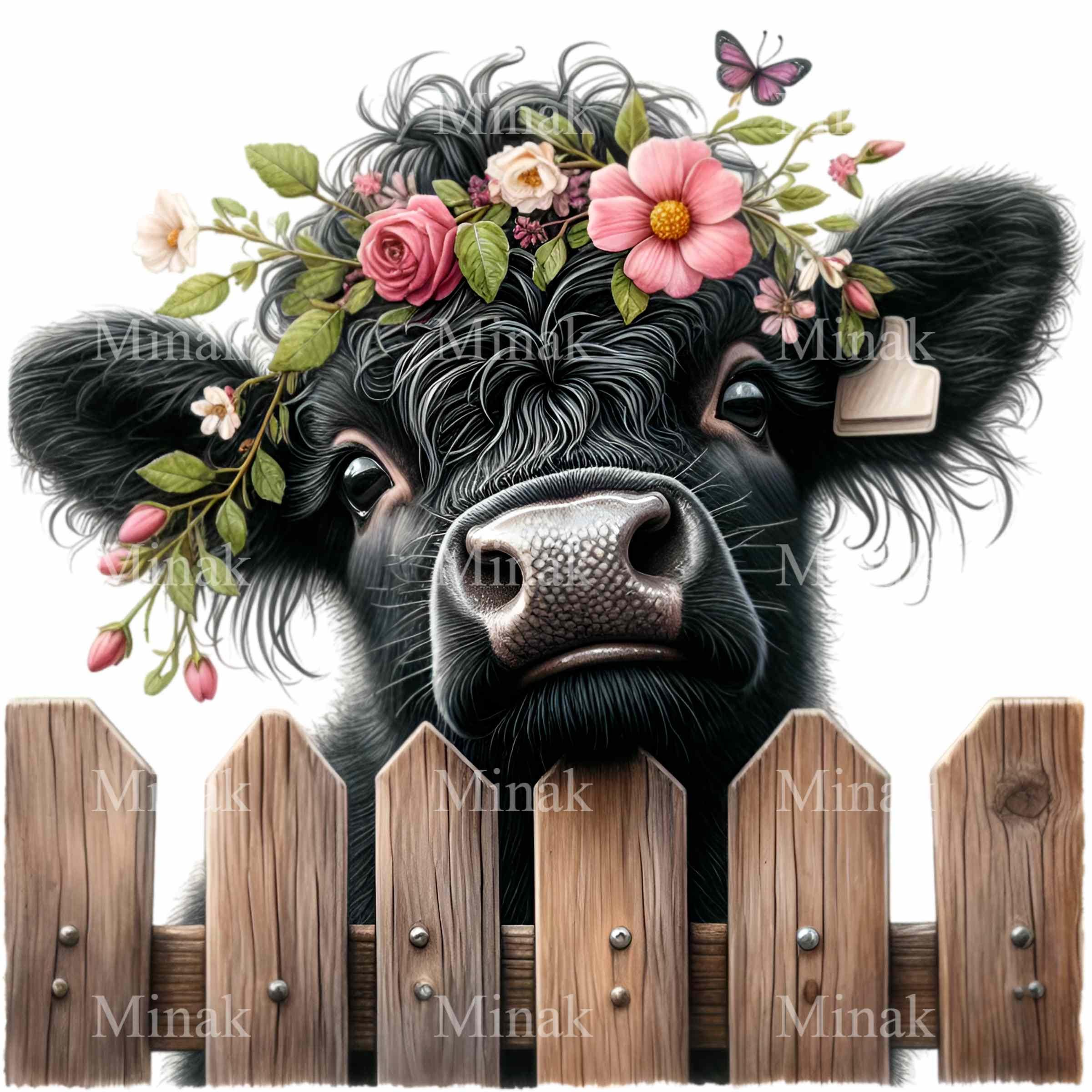 10 PNG Floral Crown Cow – Cute Cow PNG Clipart – Farm Animal Behind ...