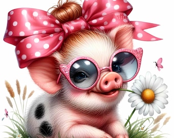 15 PNG Nasse Clipart, Rosa Rosett Solglasögon Blommig Illustration för Barnrumsinredning Scrapbook Sublimering