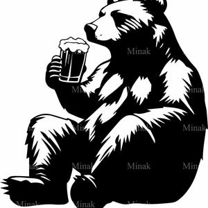4 Bear Holding Beer SVG Cut File - Design de urso relaxado bebendo cerveja - Animal divertido da floresta SVG para Cricut e Silhouette
