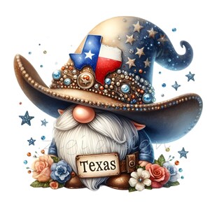 12 Texas Cowboy Gnome PNG Clipart - nain de l'Ouest avec chapeau et étoiles téléchargement numérique pour sublimation et travaux manuels
