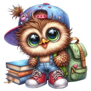 Süße Eule zur Schule gehen Jungen Kinder Kindergarten Clipart 12 PNG, Sublimation druckbar, Wandkunst