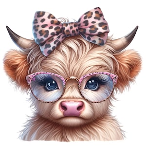 Imágenes prediseñadas de vaca divertida, 14 imágenes prediseñadas de niña PNG, lazo con estampado de leopardo, fabricación de tarjetas divertidas para el día de la madre de la abuela, regalo de sublimación imprimible, arte de pared