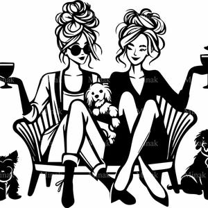 5 SVG Dog Ladies SVG Cut File, Women with Dogs Silhouette Clipart, Funny Pet Lover Design for Cricut and Crafts