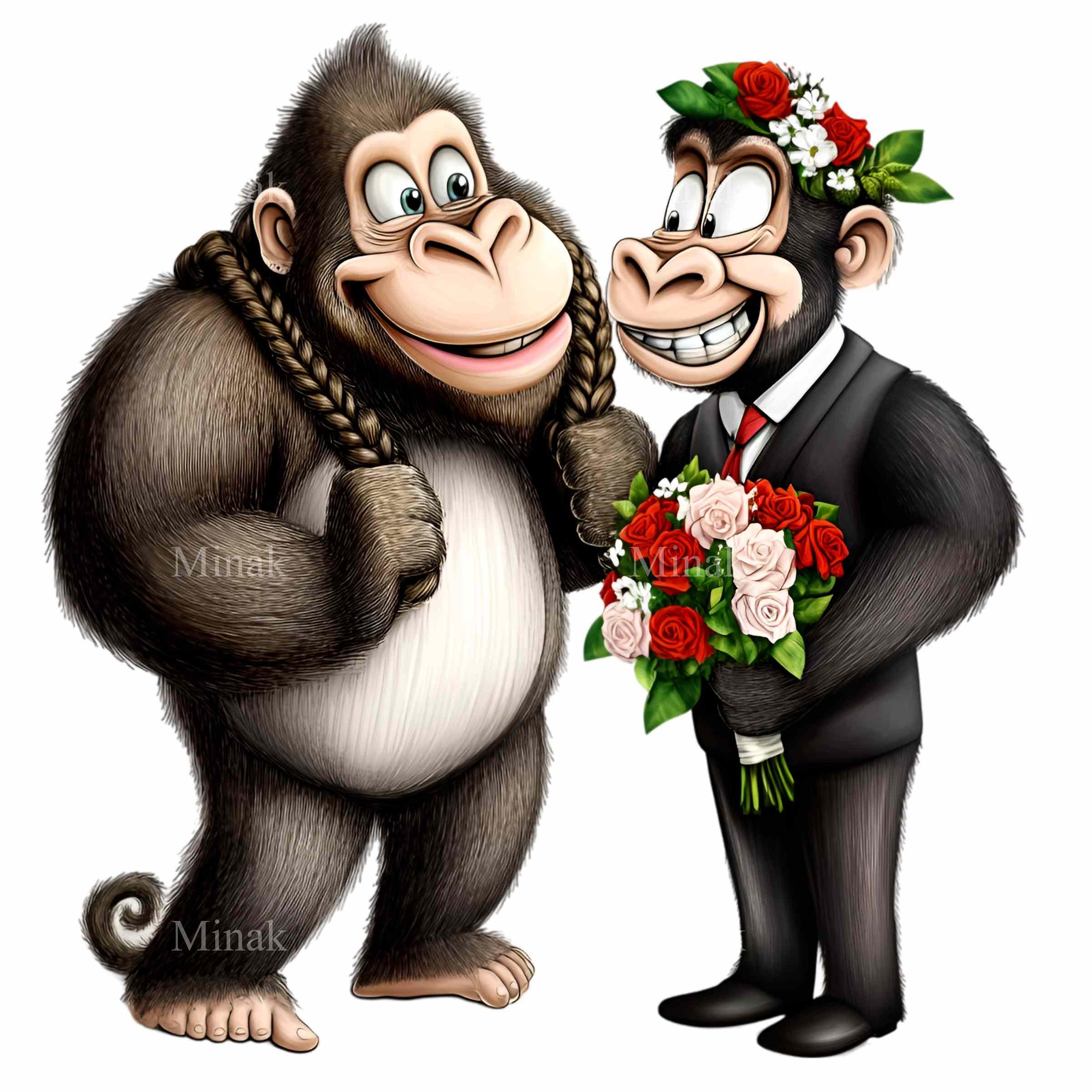 12 PNG Monkey Wedding Clipart, Chimp Bride and Groom, Funny Jungle ...