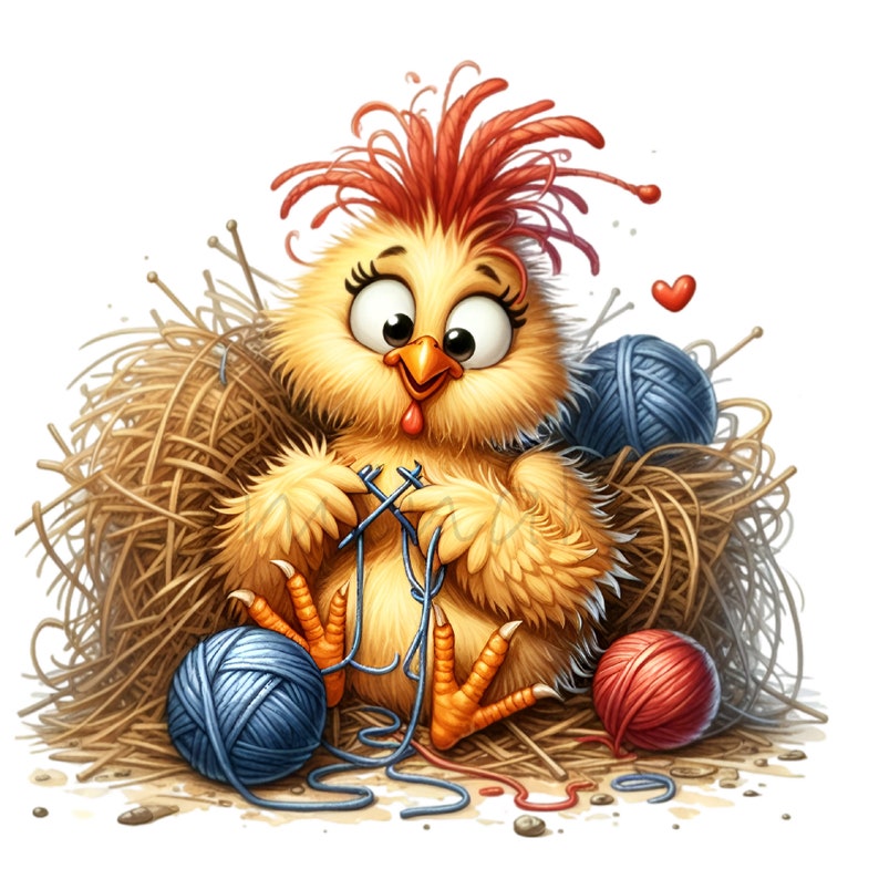 Knitting Chick Clipart – Cute Chicken PNG – Funny Crafting Art for Stickers, Kids Cards, Scrapbooking, Easter Crafts & Sublimation