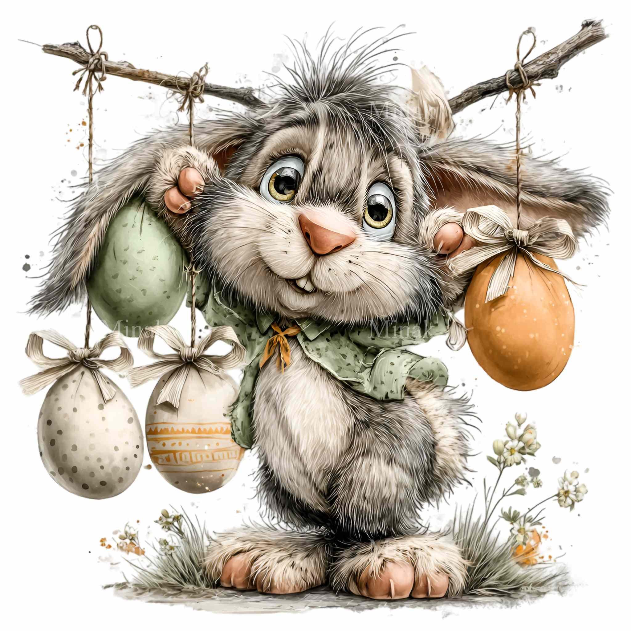 15 PNG Easter Rabbit Clipart, Watercolor Bunny With Pastel Eggs Spring ...
