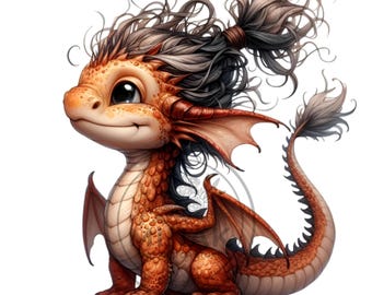 12 Baby Dragon Ponytail PNG Orange Fantasy Creature Hair Bun Clipart