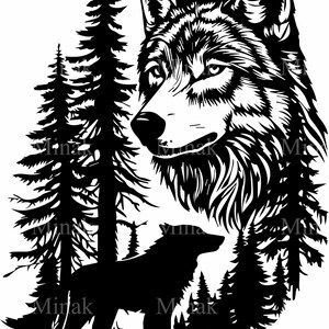 8 tête de loup SVG et forêt SVG, fichier de coupe de la faune majestueuse, loup hurlant et arbres des cliparts pour Cricut & Silhouette