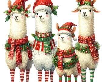 クリスマスラマPNG画像15点、ホリデーアルパカクリップアート、冬の動物グラフィック