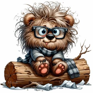 Süßer Bär mit Brille auf Ast PNG Clipart - 15 lustige Tierbilder für Kunsthandwerk, Scrapbooking und Dekor