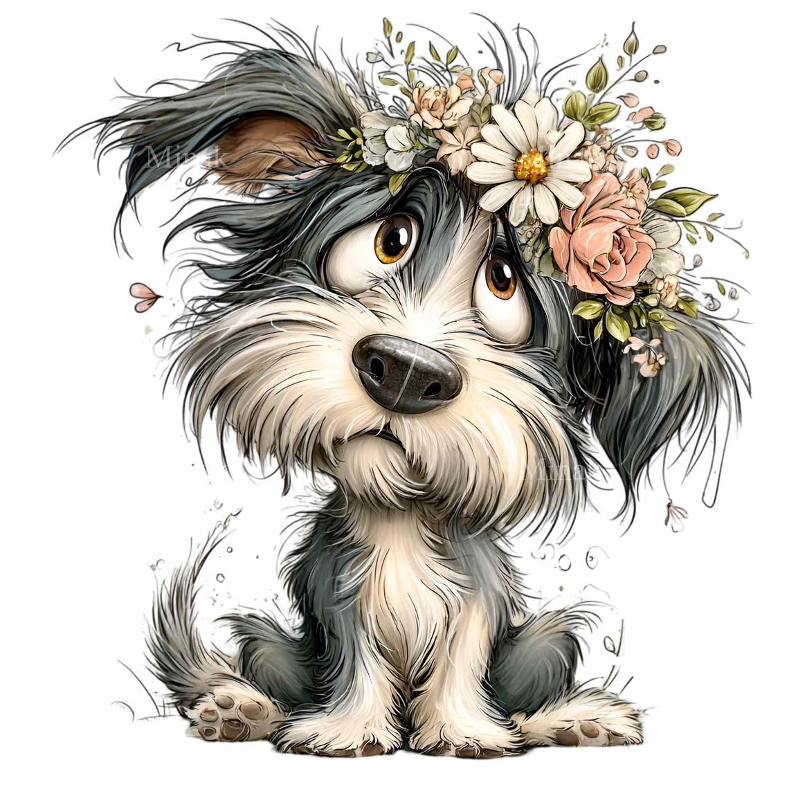 15 PNG Floral Puppy Clipart – Cute Dog PNG – Rustic Cartoon Pet ...