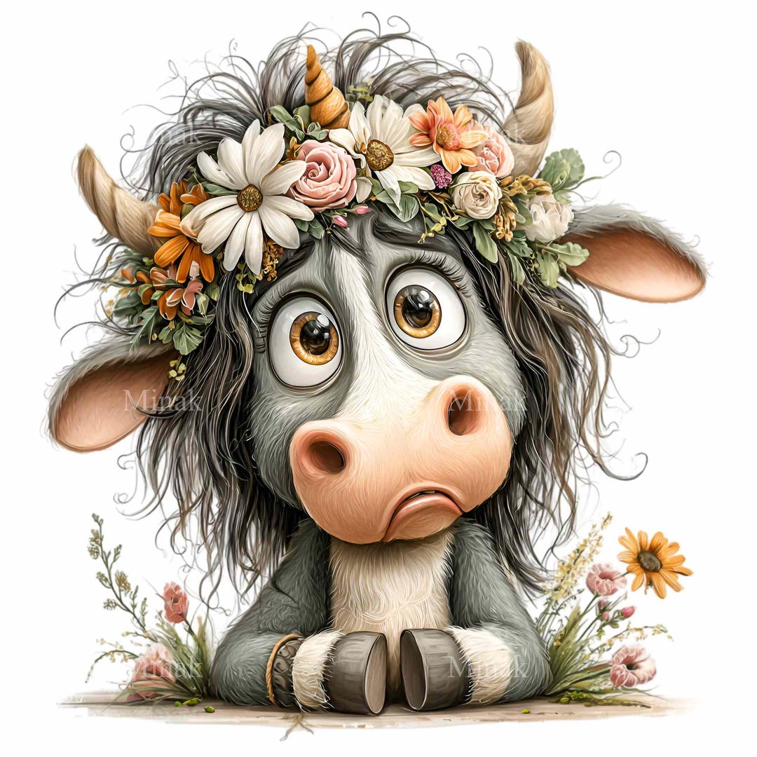 15 PNG Floral Cow Clipart – Farm Animal Illustration With Flower Crown ...