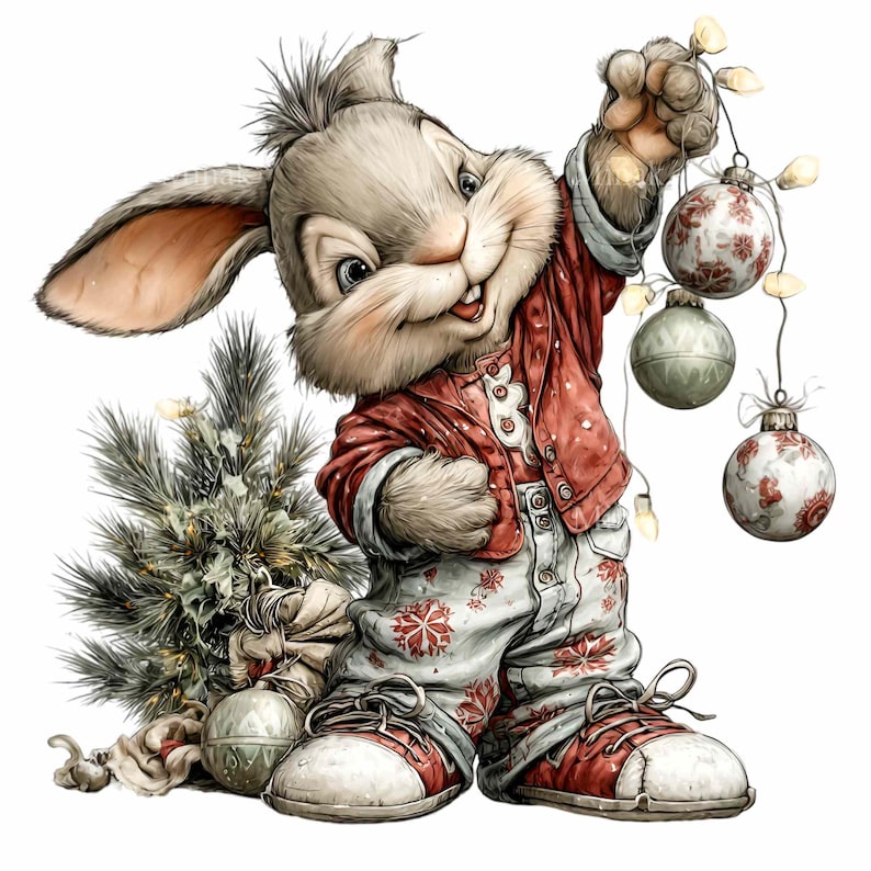 16 PNG Festive Bunny Clipart – Cute Winter Rabbit PNG – Holiday Animal ...