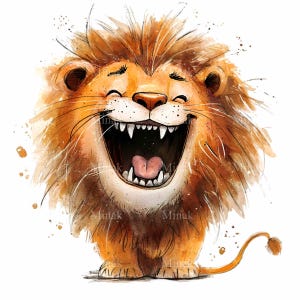 15 Clipart de Leão Engraçado PNG - Leão Bonito de Desenho Animado com Grande Risada - Download de Arte Digital Animal Peculiar