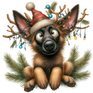 14 Funny Christmas Dog PNG Clipart with Santa Hat, Antlers and Lights for Holiday Sublimation, Pet Decor, Winter Crafts