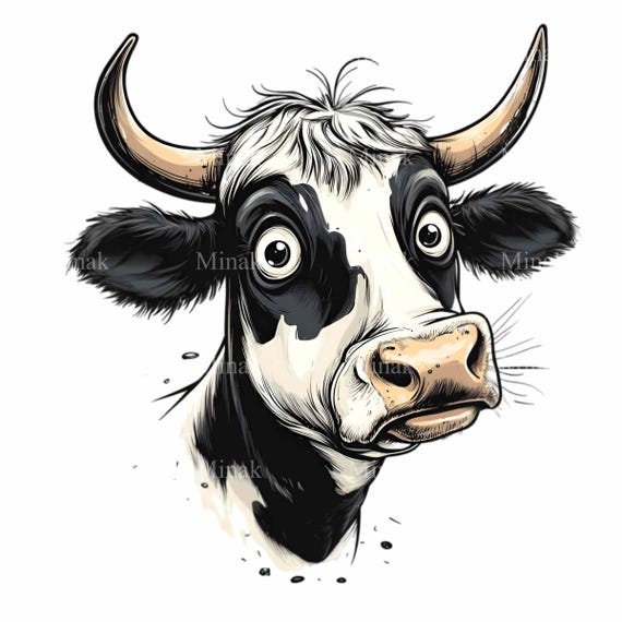 12 Funny Cow PNG Clipart - Surprised Expression, Quirky Cartoon