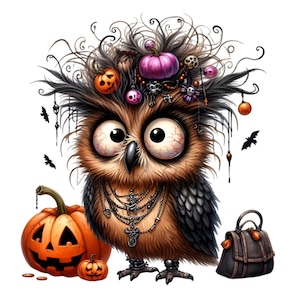 12 PNG Halloween owl – Spooky owl PNG clipart – Funny pumpkin bird for shirts, planner stickers, wall art, sublimation crafts