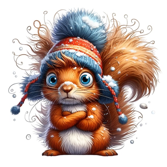 10 PNG Winter squirrel clipart – Cute PNG illustration – Snowy forest animal art for holiday crafts, woodland decor, cold season prints