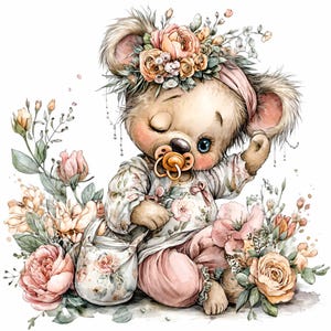 15 PNG Baby Bear Clipart, Pacifier Illustration, Floral Crown Character ...