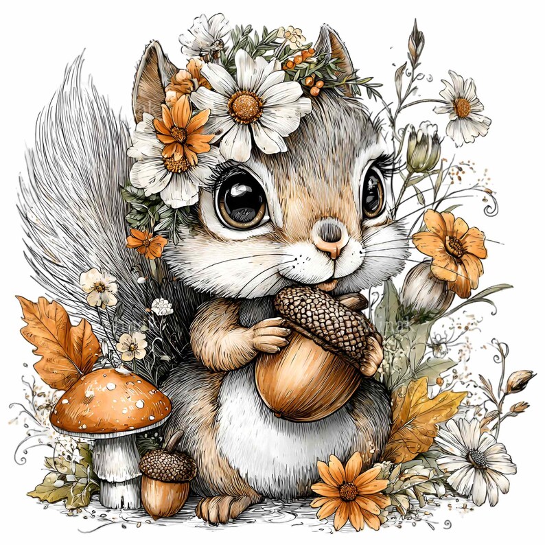 10 PNG Autumn Squirrel – Cute Woodland Animal Clipart – Fall Acorn Art ...
