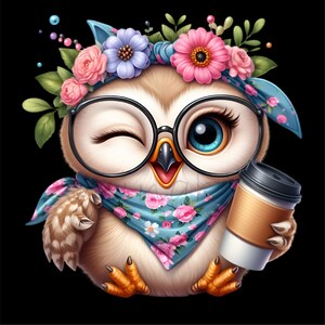 Coffee Owl Clip Art, Baby Bird Give a Wink, 15 PNG Girl Glasses ...