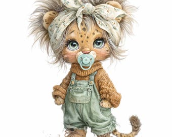 16 PNG Baby Leopard Clipart, Cheetah Pacifier Sublimation, Safari Nursery Wall Art