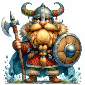 14 Cute Viking PNG Clipart. Adorable Warrior with Horned Helmet, Axe, and Shield. Cartoon Nordic Character Art