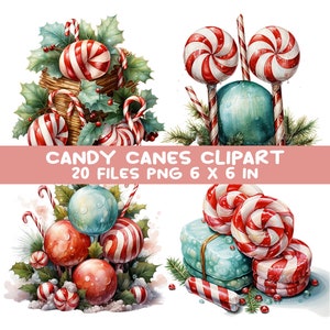 20 PNG Candy cane clipart set - festive Christmas sweets PNG bundle for cards, mugs, holiday crafts, wall art and sublimation designs