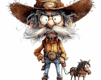 12 PNG Rolig Cowboy Grumpy Old Man Clipart, Western Humor Karikatyr