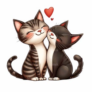 12 chats de la Saint-Valentin PNG - Images clipart de chatons qui s'embrassent - Art animalier romantique pour couples, cartes et travaux manuels sur le thème de l'amour