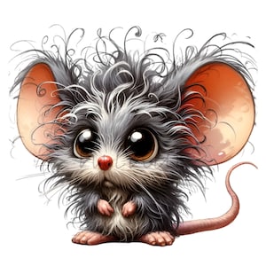 Souris duveteuse avec de grandes oreilles PNG Clipart - 12 adorables illustrations de souris lunatiques - art animalier mignon personnage
