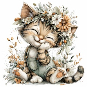 15 PNG Floral Kitten Clipart – Cute Cat PNG – Whimsical Pet ...