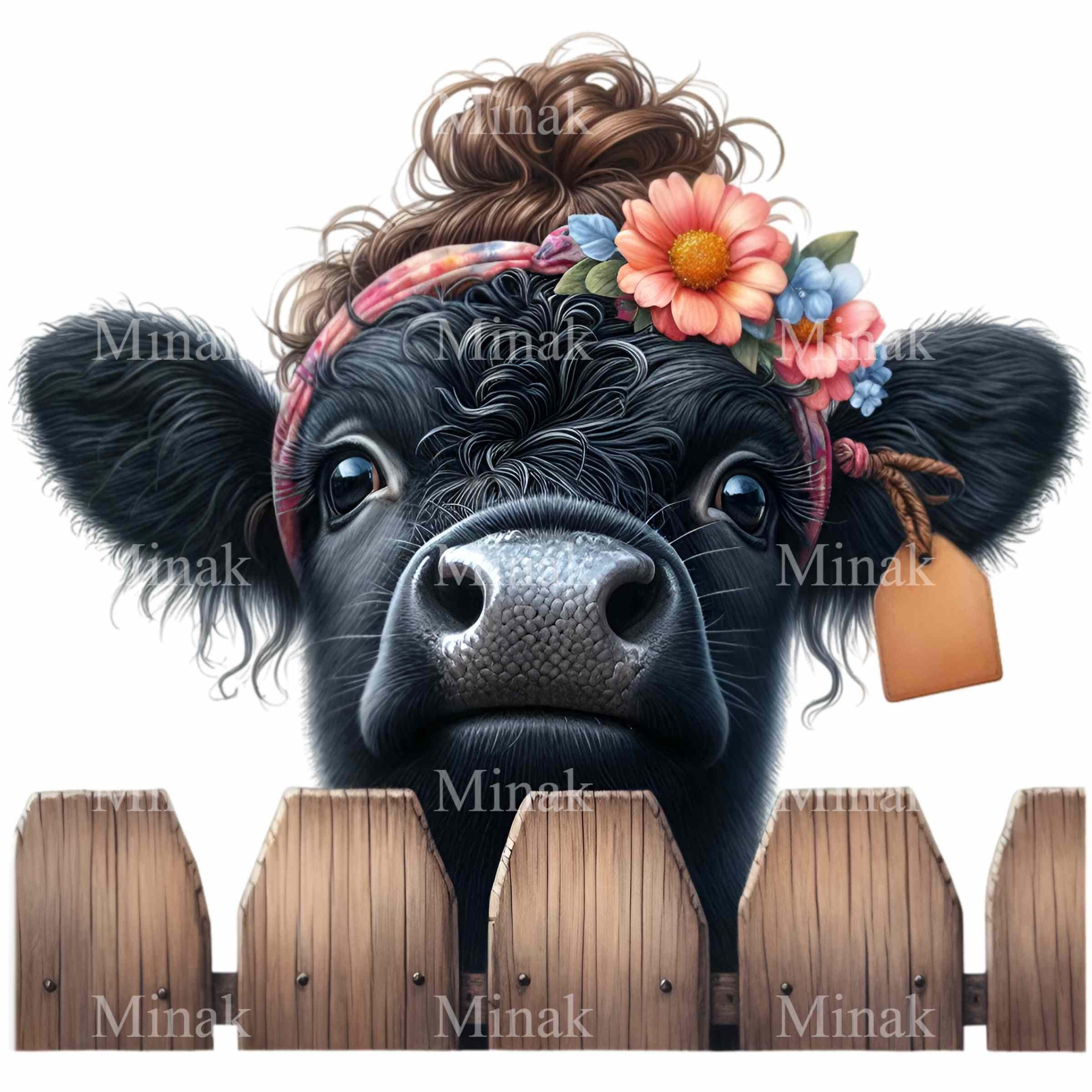 10 PNG Floral Crown Cow – Cute Cow PNG Clipart – Farm Animal Behind ...