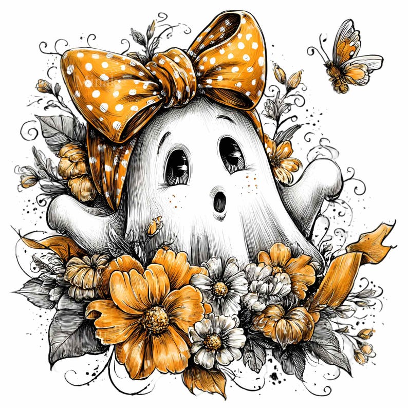 10 PNG Ghost With Bow Clipart, Halloween Floral Fall Sublimation - Etsy