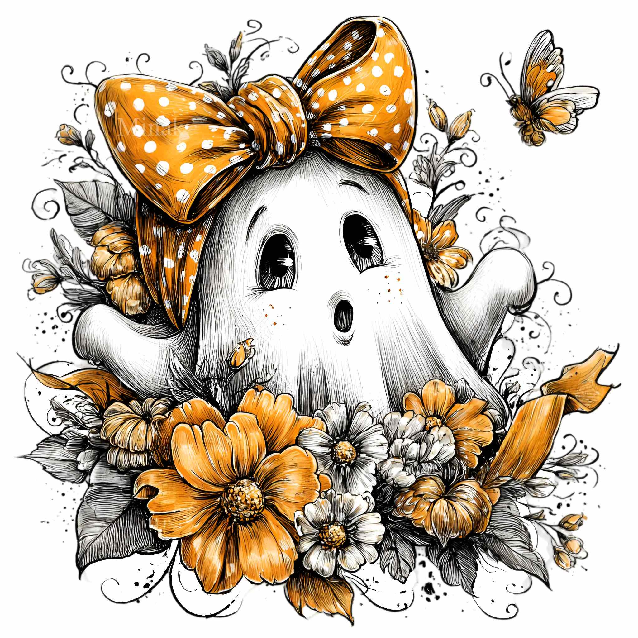 10 PNG Ghost With Bow Clipart, Halloween Floral Fall Sublimation - Etsy