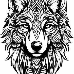 4 Mandala Wolf SVG Cut File - Intricato disegno della testa del lupo - Arte decorativa tribale degli animali per progetti Cricut e Silhouette