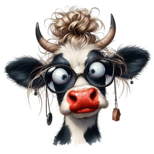 15 PNG Funny cow clipart – cute farm animal PNG – quirky dairy cow face art for farmhouse wall decor, kitchen prints, scrapbooking crafts